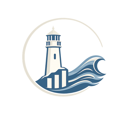 North Harbor LP — lighthouse over a rising bar chart and wave